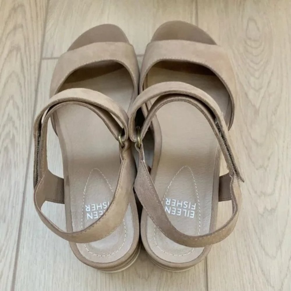 🌞 Eileen Fisher Beige Barley Beck Sporty Platform Wedge Heeled Sandals - Picture 9 of 11